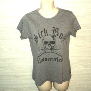 Sick Boy Motorcycles Tee Shirt Women's L Short Sleeves Gray Made in U.S.A.